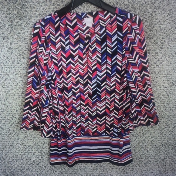 Tops - Women's Chevron Print Knit Top in Pink and Navy